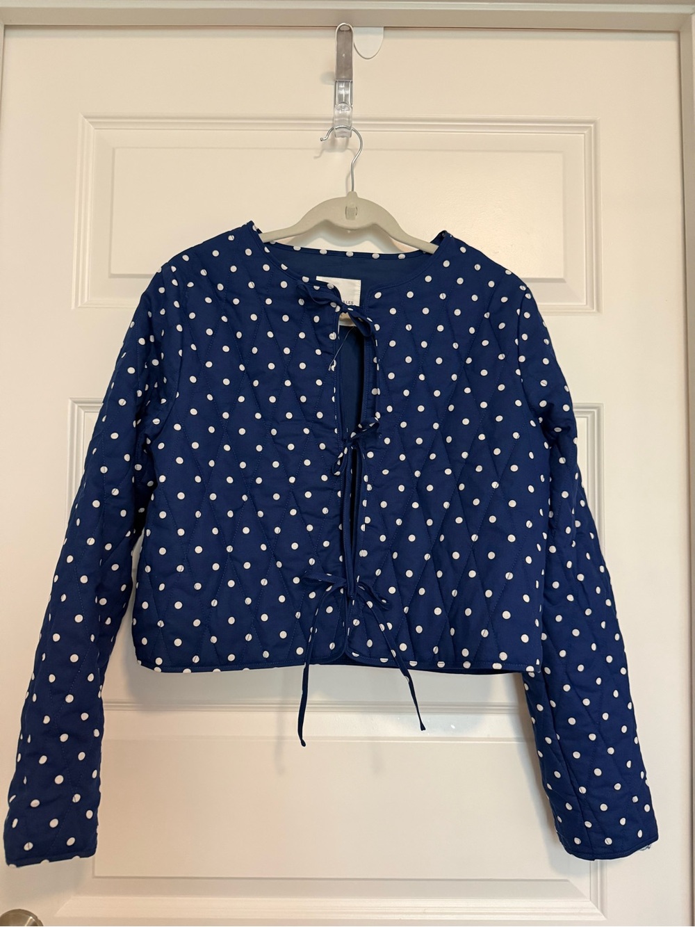 Avec Les Filles white and blue polka dot coat